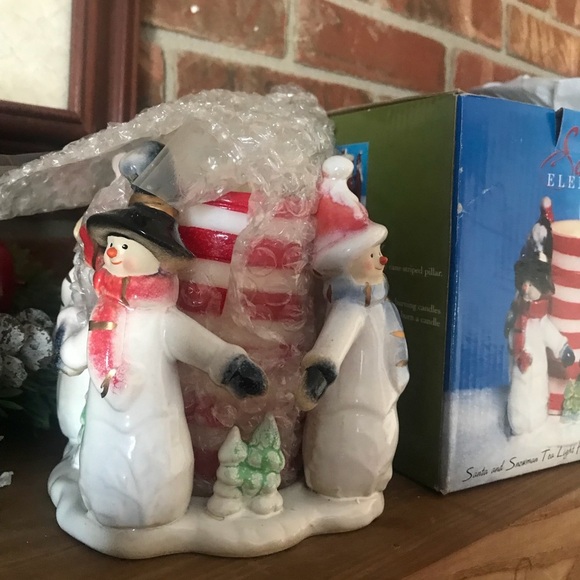 Porcelain Snowman Candy Cane Tea Light Holder - Picture 6 of 8